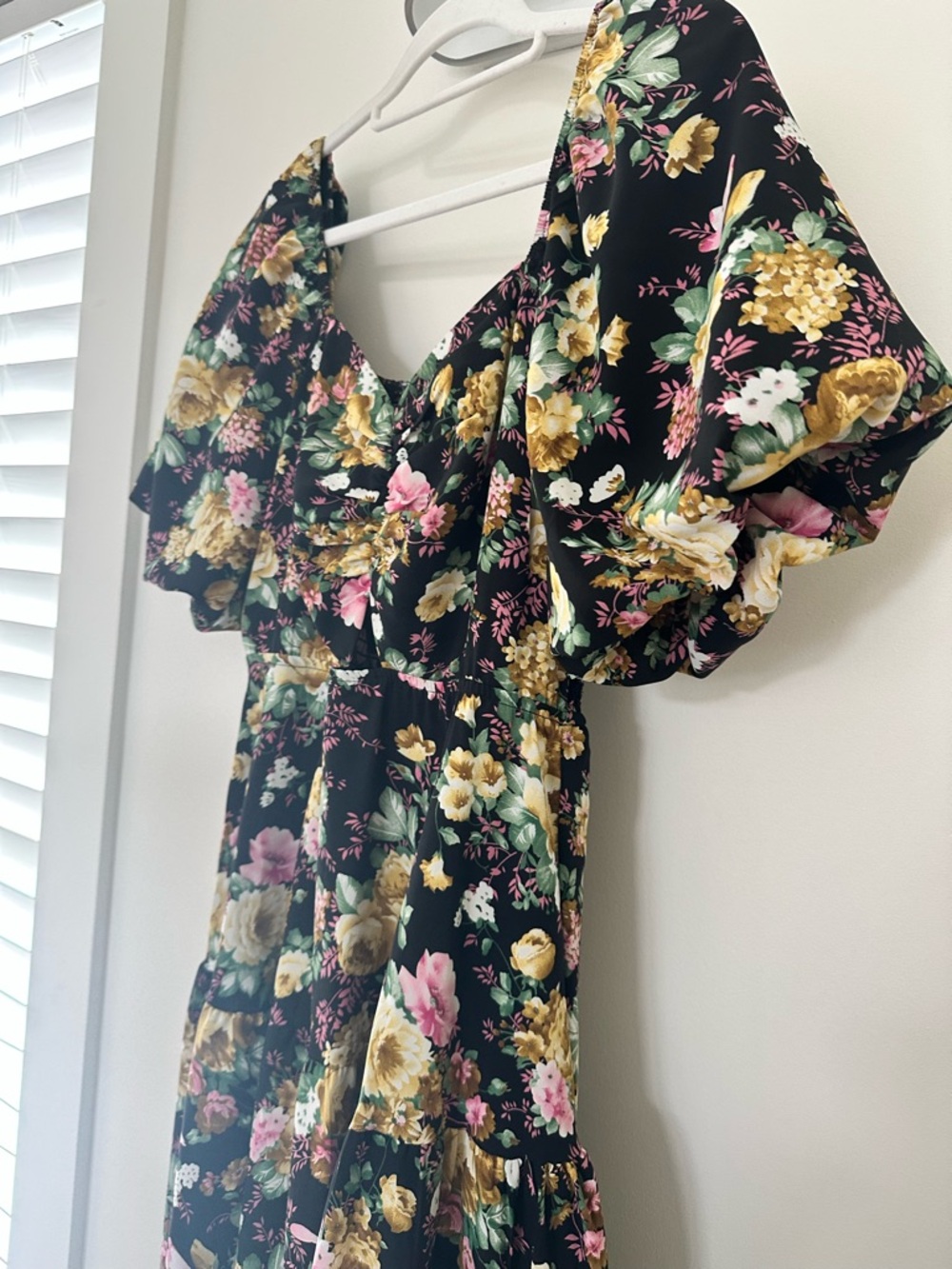 Floral Tiered Maxi Dress in Black with Pink & Cream Blooms (never worn) - Picture 4 of 7